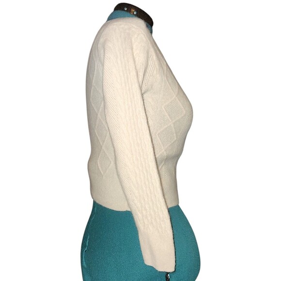 J. Crew Cashmere Cable-Knit Blue V-Neck Pointelle Cricket Sweater Women Size S - Picture 4 of 5